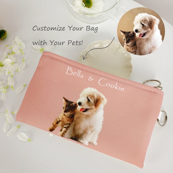 Custom Pet Pencil Case For Dog Cat Lover Makeup Bag Personalized Dog Treats Bag Cute Zipper Pouch Pet Portrait Memorial Gift Organizer