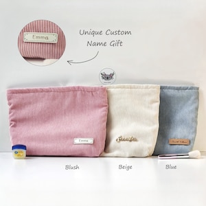 Custom Name Makeup Bag Personalized Corduroy Cosmetic Organizer For Mum Vintage Zipper Pouch Bridesmaid Gift Make Up Bag Large Toiletry Bag