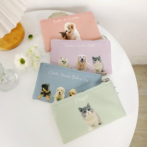 Trousse personnalisée pour chien, amoureux des chats, trousse de maquillage, sac de friandises personnalisées pour chien, jolie pochette à glissière, portrait d'animal de compagnie, organisateur de cadeaux commémoratifs