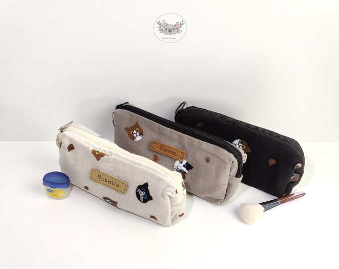 Personalized Cat Pencil Case, Embroidered Zipper Pouch