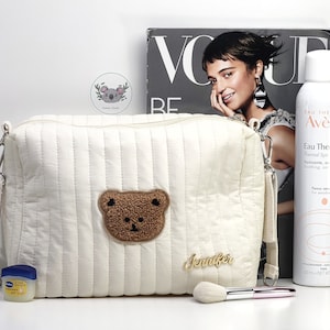 Trousse à maquillage/pochette bébé en coton matelassé personnalisée, Trousse à langer brodée, Rangement cosmétique, Sac à main avec fermeture à glissière, Pochette de voyage, Trousse de toilette