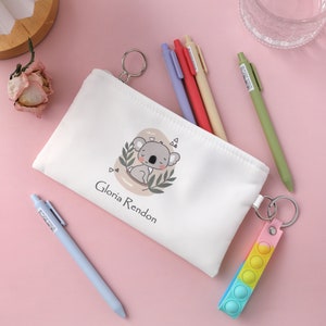 Sac à crayons avec nom personnalisé / trousse de maquillage, pochette à glissière Koala personnalisée, organisateur de cosmétiques vintage, pochette de voyage, trousse de toilette