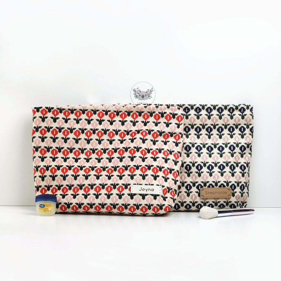 Personalized Flower Makeup Bag & Pencil Case Custom Name Corduroy