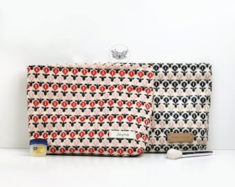 Personalized Flower Makeup Bag & Pencil Case Custom Name Corduroy Zipper Pouch Vintage Cosmetic Organizer