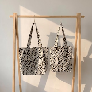 Leopardmönstrad bomullsväska, vintage axelväska, present till henne