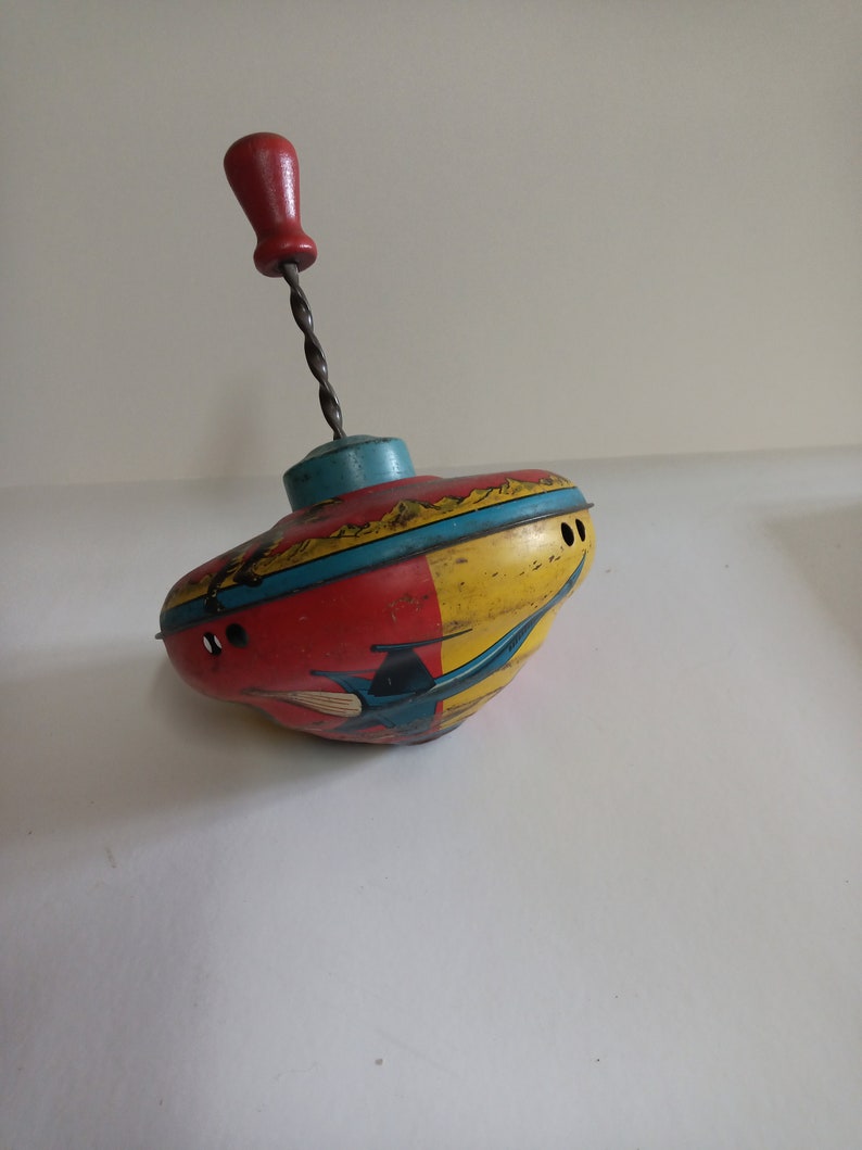 Vintage 1950s Tin Spinning Top Toy With Rockets & Spacemen Etsy