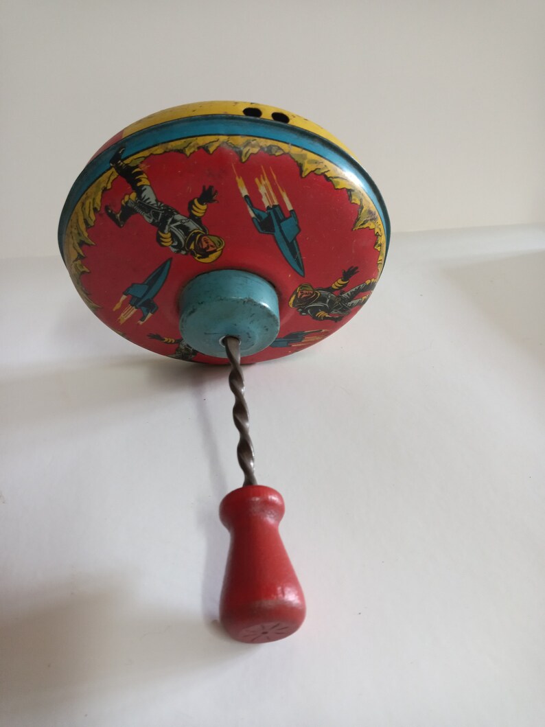 Vintage 1950s Tin Spinning Top Toy With Rockets & Spacemen Etsy