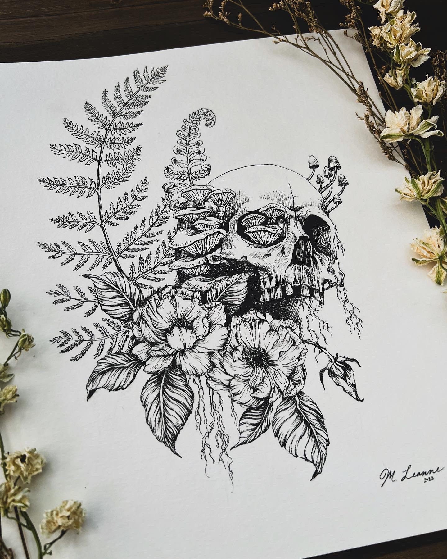 Overgrown Skull Fine Art Print Pen and Ink Drawing Original - Etsy