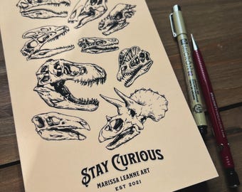 Stay Curious Dinosaur Notebook, Bullet Journal, Dot Journal, Paleontologia