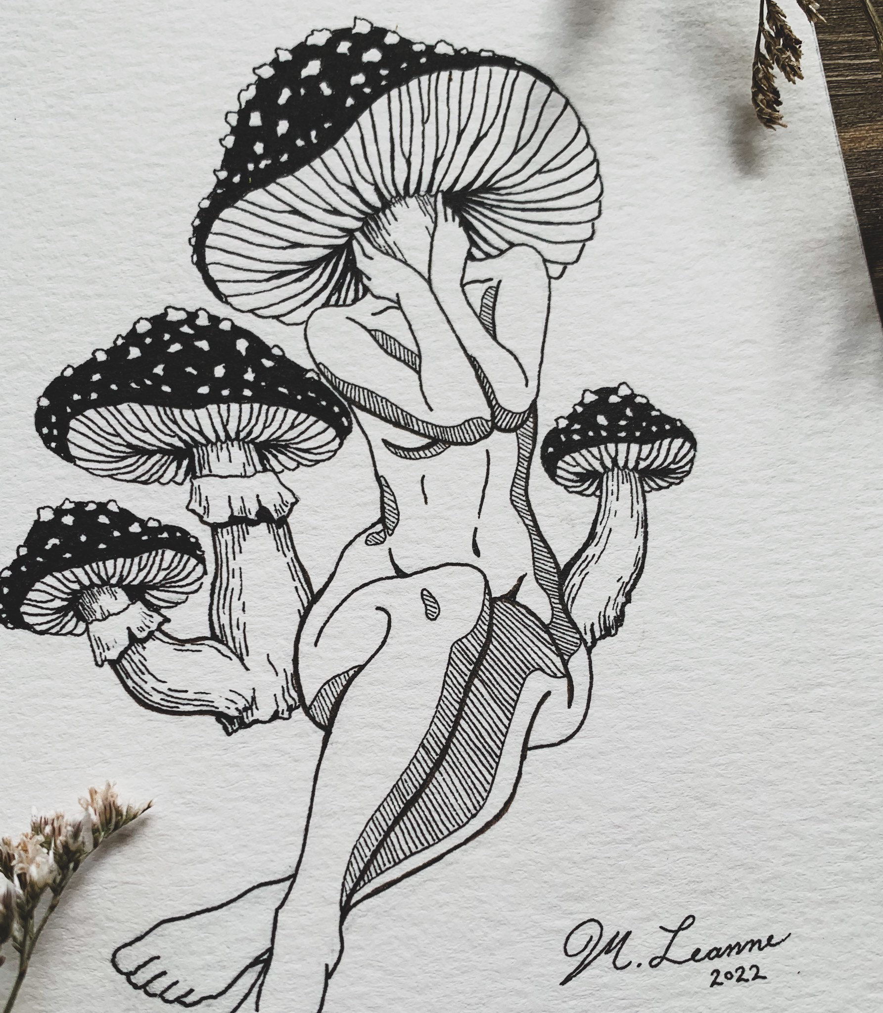 Lady Mushroom Fine Art Print Pen and Ink Drawing Original - Etsy