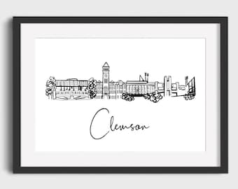 Clemson University Wall Art | Clemson University Print | Clemson Wall Art | Hand Drawn Clemson Print