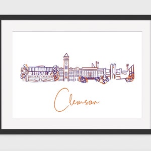 Clemson University Wall Art | Orange and Purple Clemson University Print | Clemson Wall Art | Hand Drawn Clemson Print