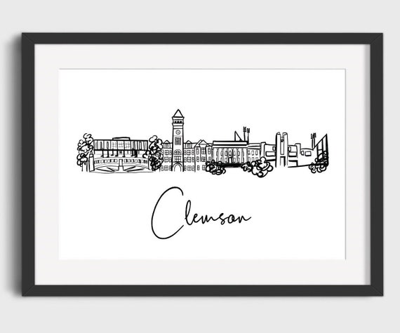 Clemson University Wall Art | Clemson University Print | Clemson Wall Art | Hand Drawn Clemson Print