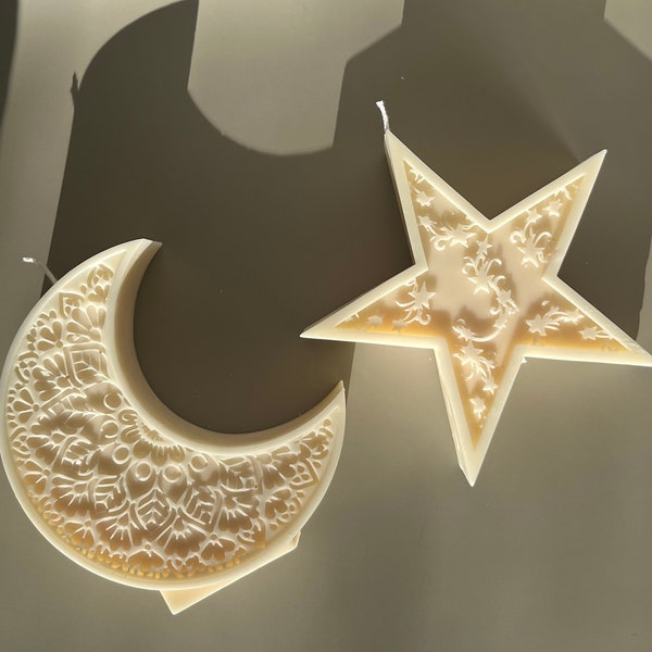 Ramadan Decor | Eid Decor | Star and Lunar Moon Candles | Star Candle | Moon Candle | Ramadan + Eid Candles