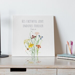 Printable Bible Verse Wall Art, Scripture Digital Art, Psalms 136, His Faithful Love Endures Forever