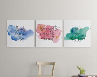 Conjunto de impresiones de Salmos en acuarela: Versículos bíblicos para pared (descarga digital)
