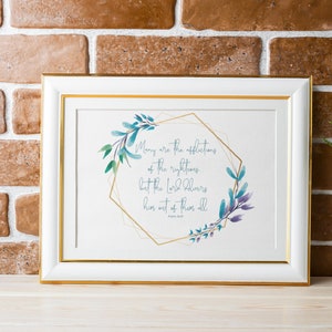 Printable Bible Verse Wall Art, Scripture Digital Art, Psalms 34:19