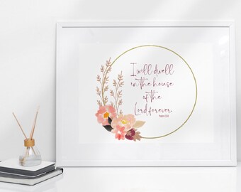 Arte mural de versículos bíblicos imprimibles, Arte digital de las Escrituras, Salmos 23:6