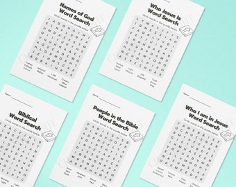 Sopa de letras bíblica imprimible para niños: Juego de actividades de 5 páginas (PDF)