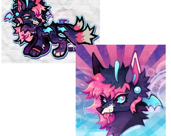 Scenecore Fem Galaxy Wolf Hybrid Furry Fursona OC Adoptable W x2 Art ←
