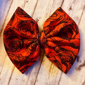 Roses 5” Bow - Red Roses -  Headband - Nylon - Alligator Clip - 5 inch bow - Floral Bow