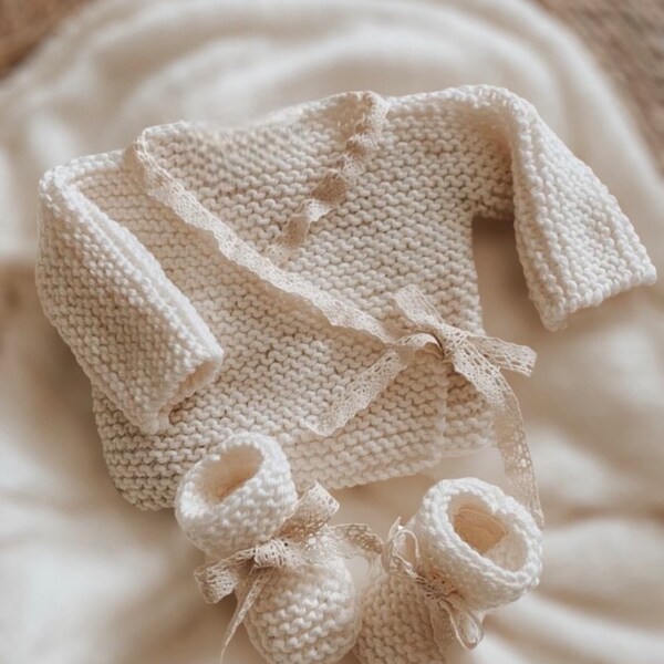 ensemble naissance laine merinos et dentelle