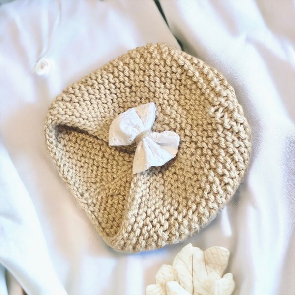 bonnet turban bébé  en laine avec noeud