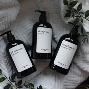 French PLASTIC Black Shower bottles | Soap Savon Dispenser Plastic| shampooing conditionneur l 500ml