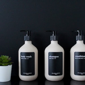 Wheat straw PLASTIC Shampoo  Hand Wash Dish Soap Bottle with BLACK labels| Plastic Bottle Soap Dispenser | Bathroom l 500ml