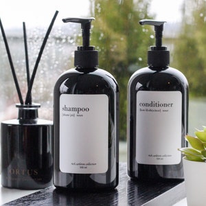 Custom BLACK PLASTIC Shampoo & Conditioner Soap Bottle | BLACK Plastic Bottle Soap Dispenser | Bathroom l 500ml