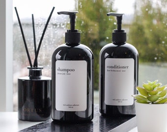 Custom BLACK PLASTIC Shampoo & Conditioner Soap Bottle | BLACK Plastic Bottle Soap Dispenser | Bathroom l 500ml