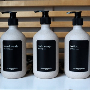 Wheat straw PLASTIC Shampoo and Conditioner Soap Bottle with BLACK labels| Plastic Bottle Soap Dispenser | Bathroom l 500ml