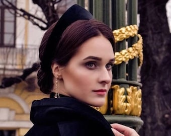 Diadema Kokoshnik - Terciopelo - "Perla Negra" 5,5 cm