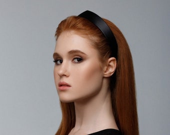 Headband - Kokoshnik - Eco-leather - "Black" 4cm