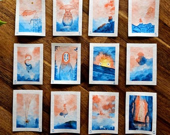 Ghibli Duochrome Kollektion – Handgefertigte Aquarellminiaturen – Sammlerstück oder Geschenkidee – ACEO