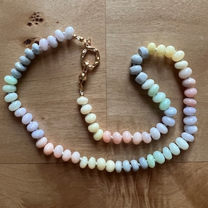 Silk Knotted Multi Gemstone Necklace | Opal Necklace | Cotton Candy Gemstone Necklace | Beaded Ombre Necklace | Pastel Necklace