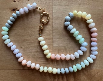 Silk Knotted Multi Gemstone Necklace | Opal Necklace | Cotton Candy Gemstone Necklace | Beaded Ombre Necklace | Pastel Necklace