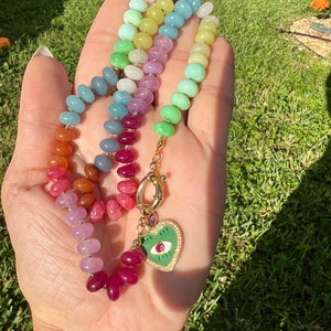 Silk Knotted Multi Gemstone Necklace Silk Knotted Necklace Rainbow Gemstone Necklace Beaded Colorful Necklace(Pendant is not included)