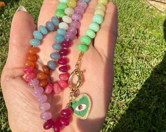 Silk Knotted Multi Gemstone Necklace Silk Knotted Necklace Rainbow Gemstone Necklace Beaded Colorful Necklace(Pendant is not included)