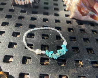 Turquoise Aquamarine and Pearls bracelet