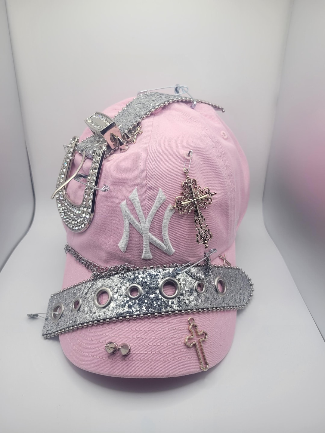 NY Rhinestone Pink Hat: Custom Baseball Cap - Etsy display picture 1