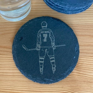 Personalised Slate Ice Hockey Coaster - any Name and Number