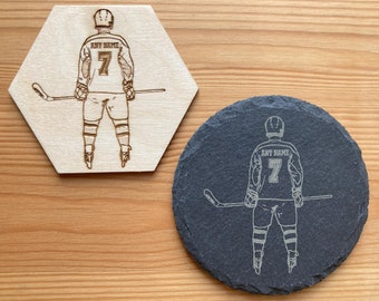 Personalised Ice Hockey Coaster - Customised with any Name and Number