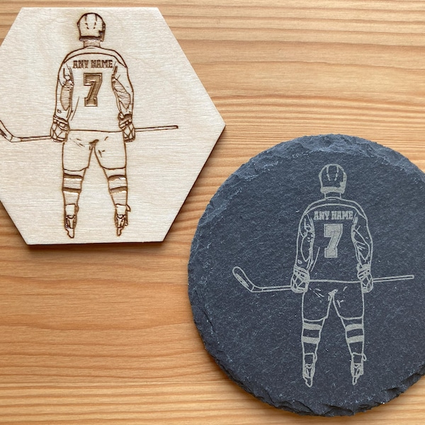 Personalised Ice Hockey Coaster - Customised with any Name and Number