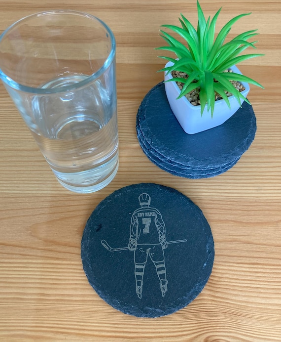 Personalised Slate Ice Hockey Coaster - any Name and Number