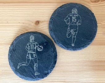 Personalised Slate Rugby Coaster - Any Name and Number