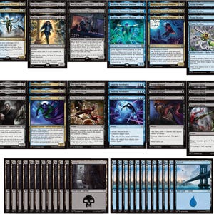 Könnte beinhalten: Eine Sammlung von Magic: The Gathering Sammelkarten mit verschiedenen Illustrationen und Charakteren. Die Karten zeigen eine Vielzahl von Farben und Designs, darunter Charaktere wie Doctor Octopus, Spider-Man und Vampire. Diese Karten sind für ein Sammelkartenspiel.