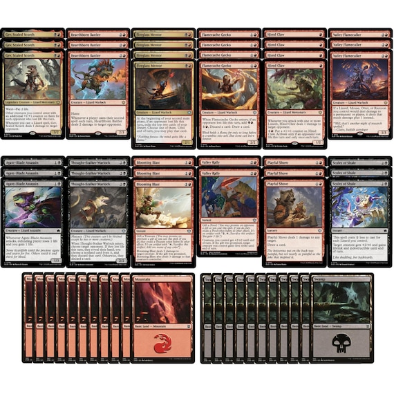 lizard mtg cards Magic The Gathering - Outlaws of Thunder Junction up to one other target creature loses all abilities and becomes a green Lizard creature with base power and toughness 4/4. Elite Rakdos Lizard Deck -