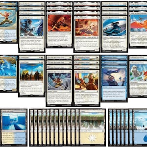 May include: A selection of Magic: The Gathering cards, themed around Avatar: The Last Airbender. The cards showcase characters, spells, and land cards, each with detailed illustrations and text, suitable for gameplay.