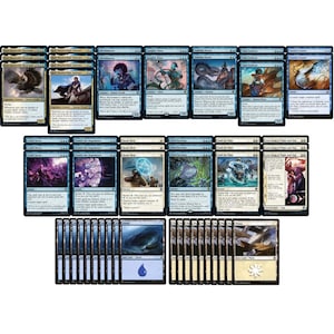 May include: A set of 40 Magic: The Gathering cards featuring blue and white cards with illustrations of creatures, spells, and lands. The cards include "Gnarlwood Scourge", "Protect the Nephalim", "Ronic Sleet", "Silent Sentinel", "Snatch for Time", "Love Song of Night and Day", "Island", and "Plains".